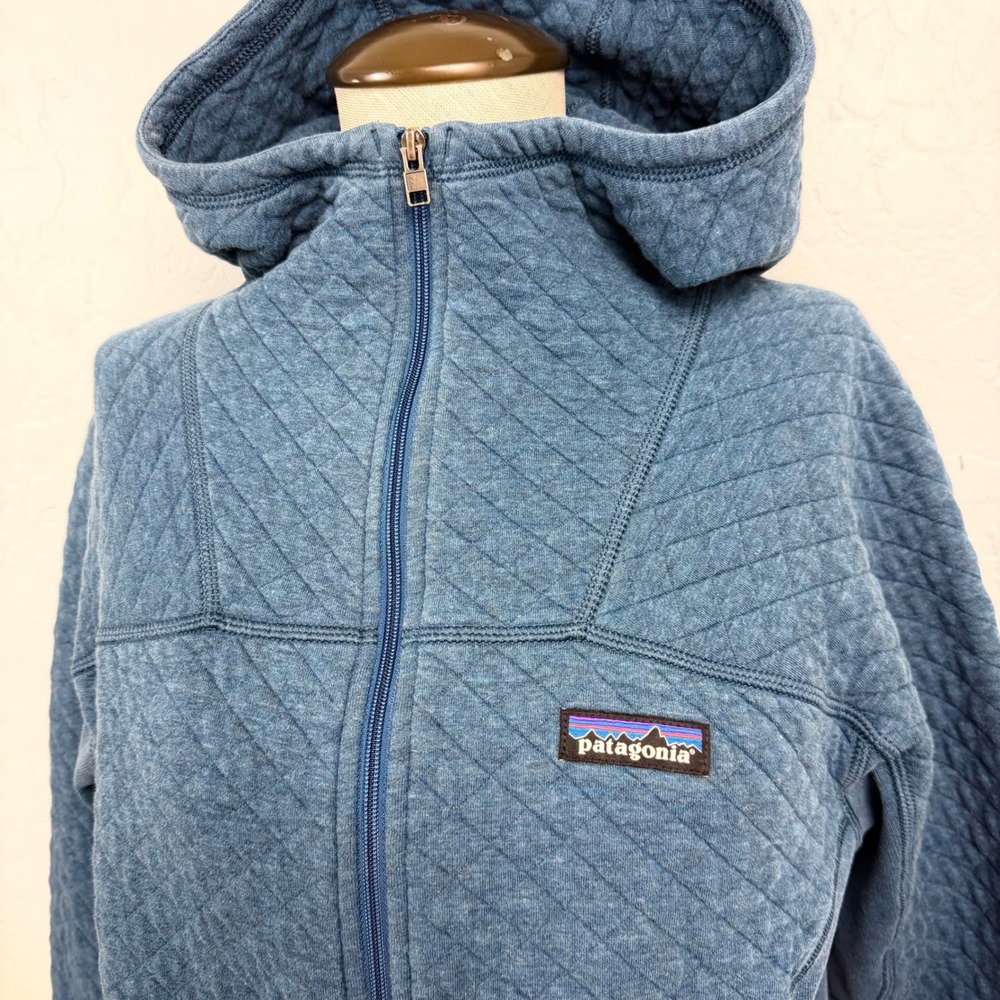 Patagonia Womens Organic Cotton Quilt Full Zip Hoody Blue Diamond Quilted M - Picture 4 of 7